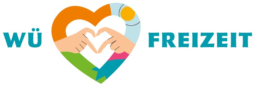 Schrftzug Wü und Freizeit mit einem buntem Herz dazwischen