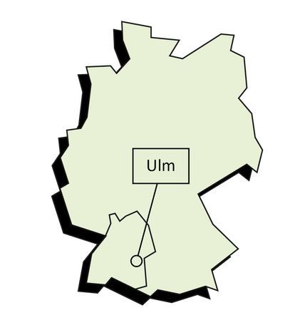 Verortung der Stadt Ulm auf einer Deutschlandkarte
